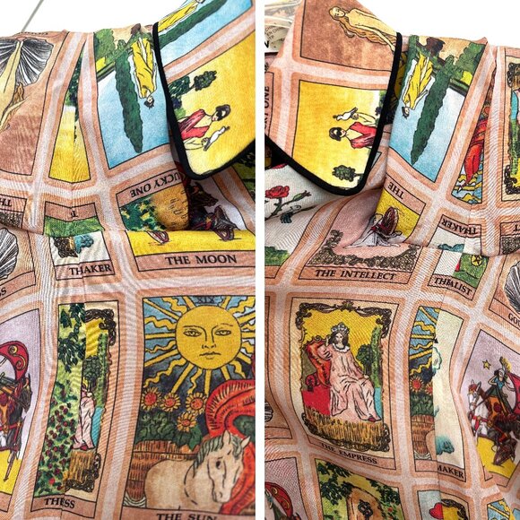 Alice + Olivia Tarot Card Alfie Silk Blouse Collared Top Mystical Print Shirt XS - Picture 13 of 14